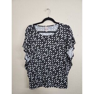 Chico's Women's Black White Polka Dot Round Neck Short Sleeve Blouse Top‎ Size M